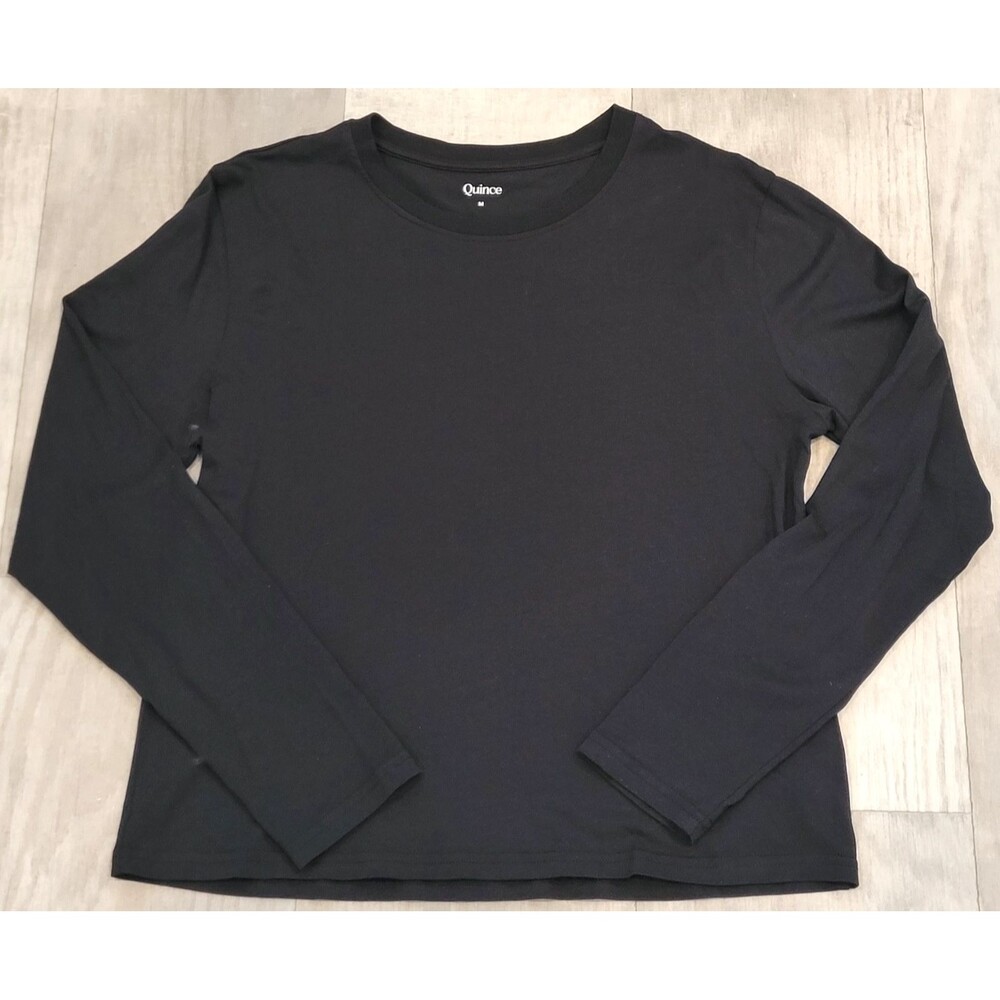 Quince Men's M Black Cotton Modal Relaxed Long Sleeve Tee Shirt Minimalist Basic